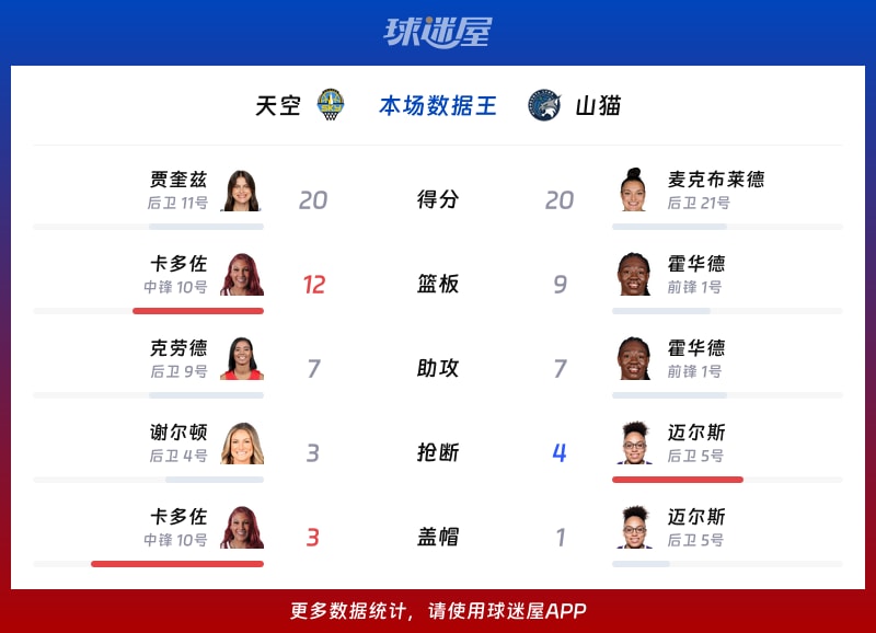 天空vs山猫各项最佳